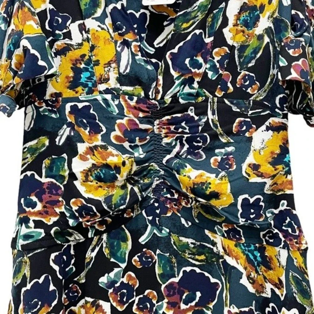NWT Free People Glow Up Short Sleeve Mini Dress Navy Combo Floral Women’s Size 0